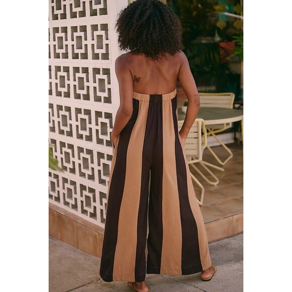 Free People Free-est Eden Jumpsuit Dress Tube Wide Leg Striped Print XL 283296 - Picture 3 of 9